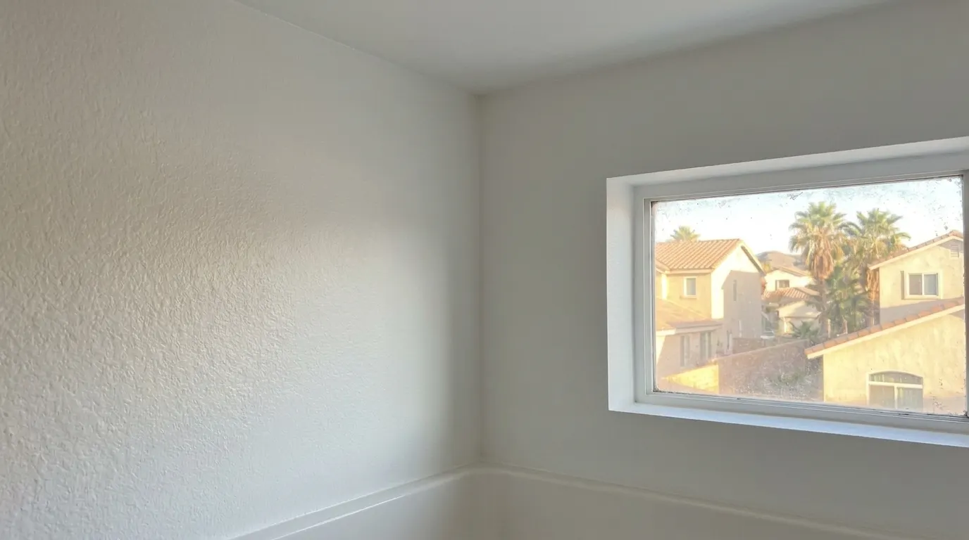 Same bathroom wall clean and repainted after mold remediation