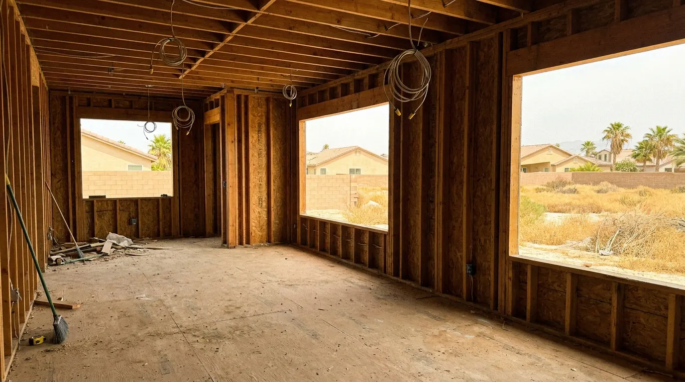 Room gutted to the studs before reconstruction